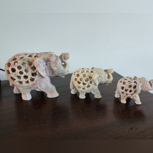 3 piece marble ornamental elephant set